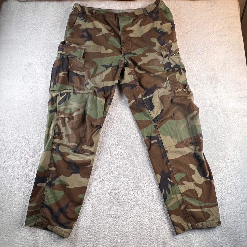 VTG US Military Woodland Camo Cargo Pants Mens 37x32 Combat BDU READ